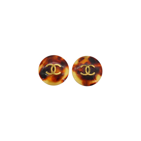 VINTAGE CHANEL EARRINGS TORTOISESHELL COCOMARK ROUND ACCESSORY 97P 90337697