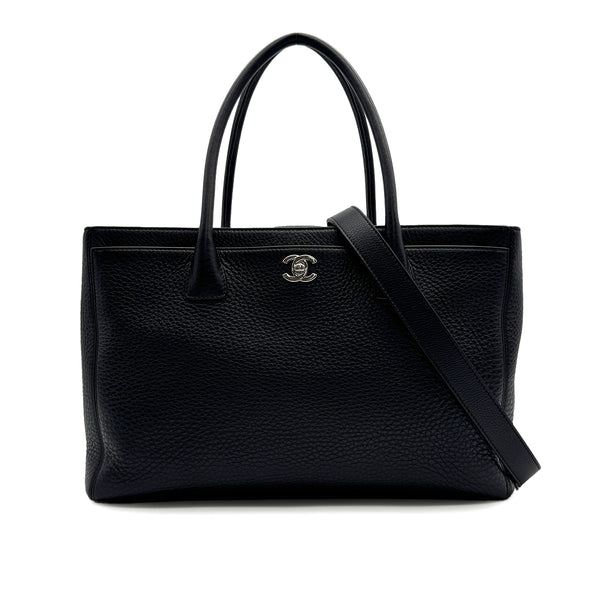 CHANEL EXECUTIVE TOTE BAG BLACK LEATHER SILVER HARDWARE 90314322
