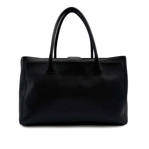 CHANEL EXECUTIVE TOTE BAG BLACK LEATHER SILVER HARDWARE 90314322