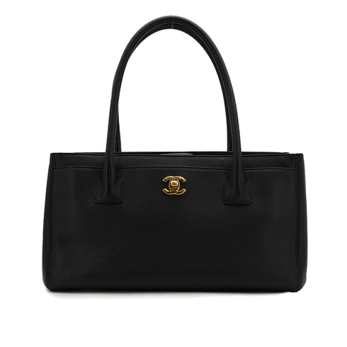 CHANEL EXECUTIVE TOTE HAND BAG BLACK LEATHER GOLD HARDWARE 90335833