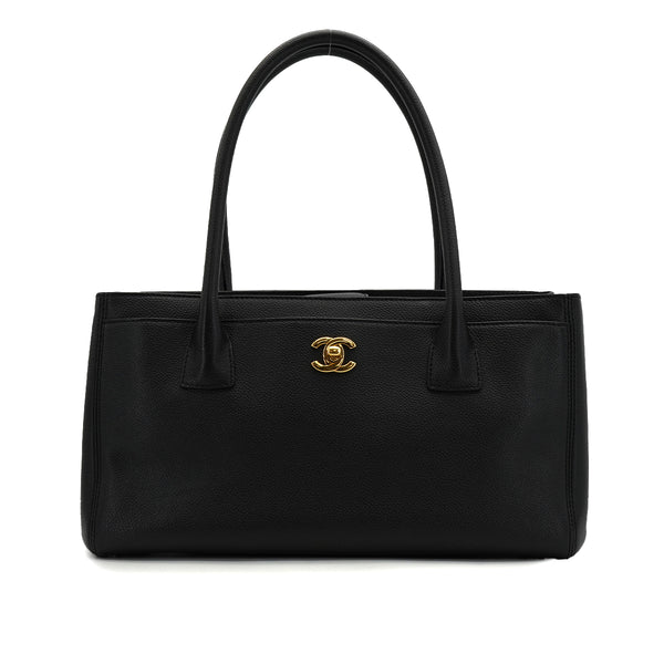 CHANEL EXECUTIVE TOTE HAND BAG BLACK LEATHER GOLD HARDWARE 90335833