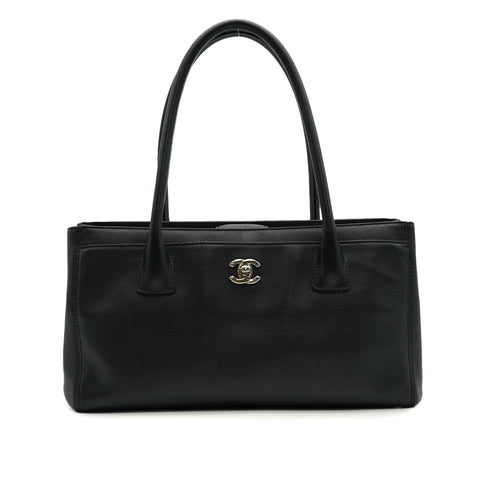 CHANEL EXECUTIVE TOTE SHOULDER BAG BLACK LEATHER SILVER HARDWARE 90333744