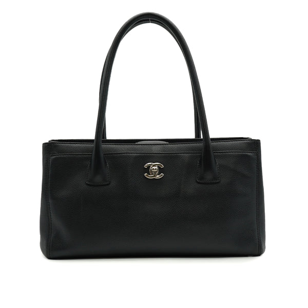 CHANEL EXECUTIVE TOTE SHOULDER BAG BLACK LEATHER SILVER HARDWARE 90333744