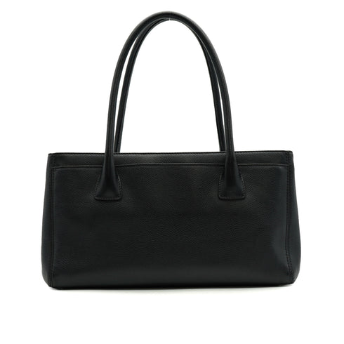 CHANEL EXECUTIVE TOTE SHOULDER BAG BLACK LEATHER SILVER HARDWARE 90333744