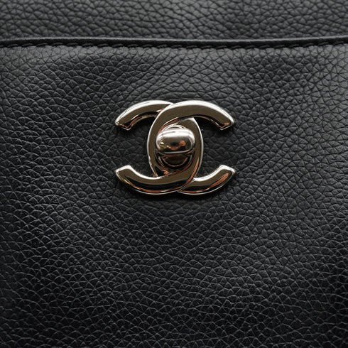 CHANEL EXECUTIVE TOTE SHOULDER BAG BLACK LEATHER SILVER HARDWARE 90333744