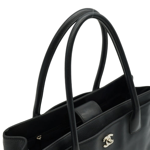CHANEL EXECUTIVE TOTE SHOULDER BAG BLACK LEATHER SILVER HARDWARE 90333744