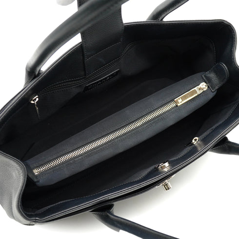 CHANEL EXECUTIVE TOTE SHOULDER BAG BLACK LEATHER SILVER HARDWARE 90333744