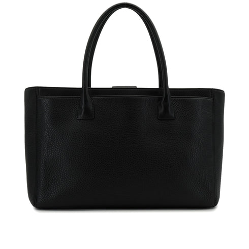 CHANEL EXECUTIVE TOTE SHOULDER BAG BLACK LEATHER SILVER HARDWARE 90341902