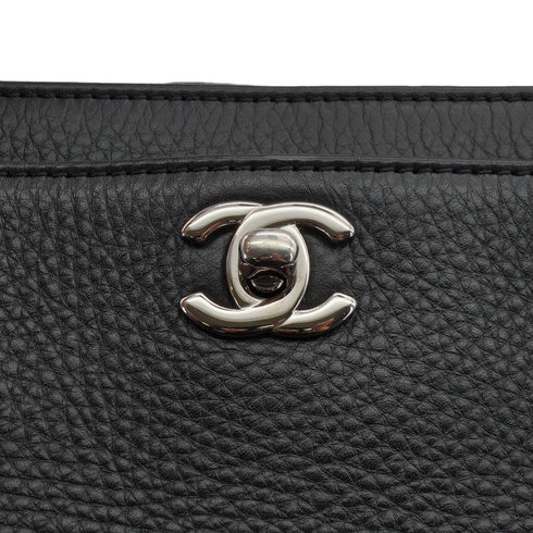 CHANEL EXECUTIVE TOTE SHOULDER BAG BLACK LEATHER SILVER HARDWARE 90341902