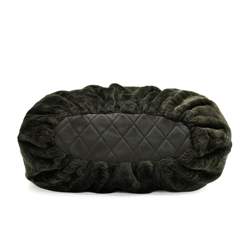 CHANEL FAUX FUR 2WAY CHAIN HAND SHOULDER BAG KHAKI SILVER HARDWARE 90346120