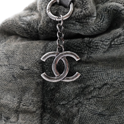CHANEL FAUX FUR 2WAY CHAIN HAND SHOULDER BAG KHAKI SILVER HARDWARE 90346120
