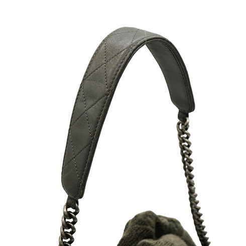 CHANEL FAUX FUR 2WAY CHAIN HAND SHOULDER BAG KHAKI SILVER HARDWARE 90346120