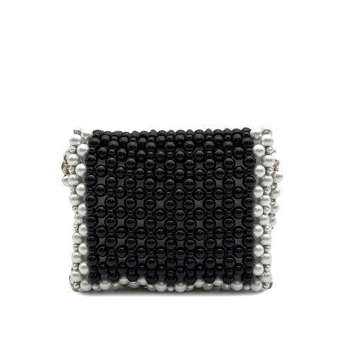 CHANEL FAUX PEARL CHAIN SHOULDER BAG WHITE BLACK GOLD HARDWARE 90317003