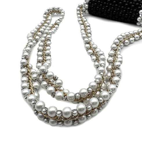 CHANEL FAUX PEARL CHAIN SHOULDER BAG WHITE BLACK GOLD HARDWARE 90317003
