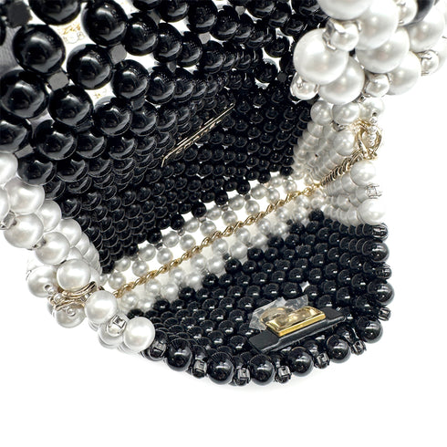 CHANEL FAUX PEARL CHAIN SHOULDER BAG WHITE BLACK GOLD HARDWARE 90317003