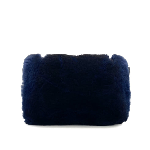 CHANEL FUR CHAIN SHOULDER BAG BLUE LAMB SKIN SILVER HARDWARE 90322023
