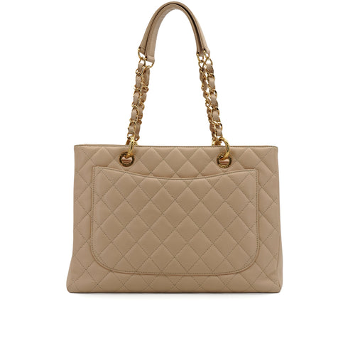 CHANEL GST BIG COCO CHAIN TOTE BAG BEIGE CAVIAR SKIN GOLD HARDWARE 90344089