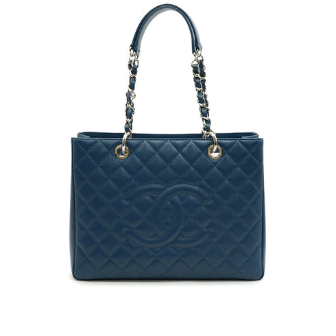 CHANEL GST BIG COCO CHAIN TOTE BAG BLUE CAVIAR SKIN SILVER HARDWARE 90346123