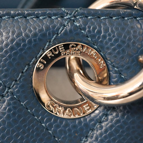 CHANEL GST BIG COCO CHAIN TOTE BAG BLUE CAVIAR SKIN SILVER HARDWARE 90346123