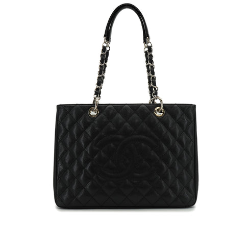 CHANEL GST BIG COCO TOTE BAG BLACK CAVIAR SKIN SILVER HARDWARE 90343613