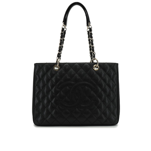 CHANEL GST BIG COCO TOTE BAG BLACK CAVIAR SKIN SILVER HARDWARE 90343613