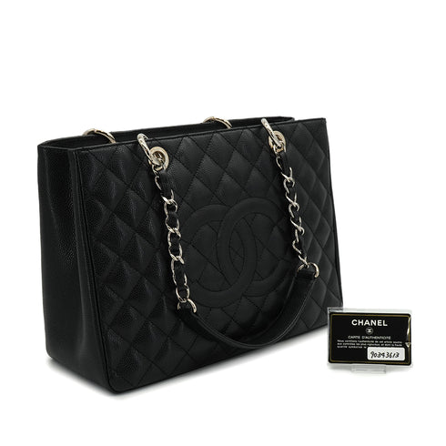 CHANEL GST BIG COCO TOTE BAG BLACK CAVIAR SKIN SILVER HARDWARE 90343613