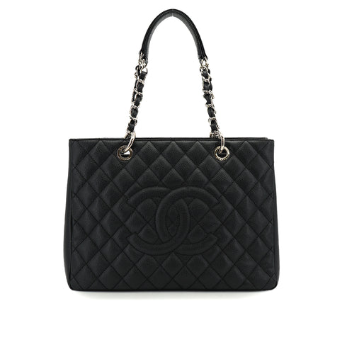 CHANEL GST TOTE BAG BLACK CAVIAR SKIN SILVER HARDWARE 90326860