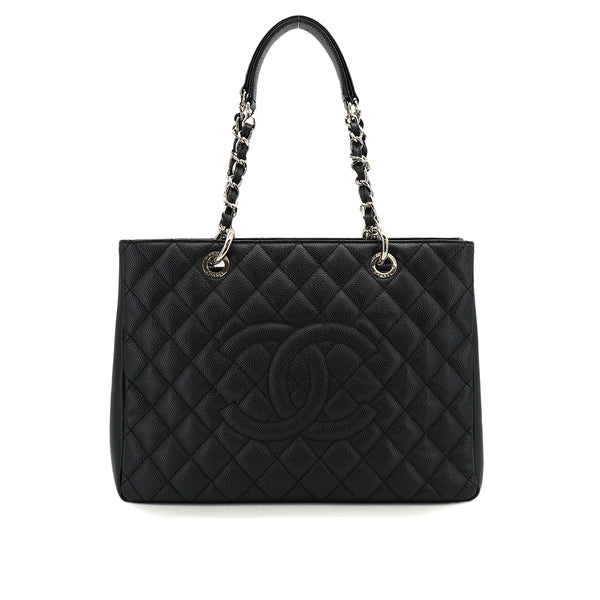 CHANEL GST TOTE BAG BLACK CAVIAR SKIN SILVER HARDWARE 90326860