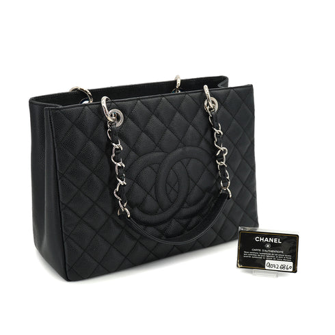 CHANEL GST TOTE BAG BLACK CAVIAR SKIN SILVER HARDWARE 90326860