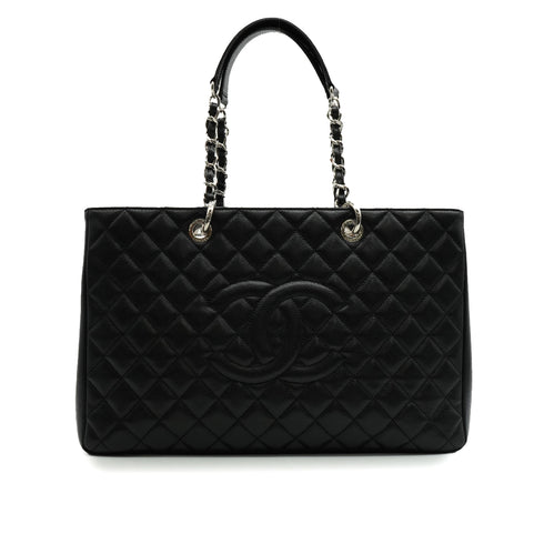 CHANEL GST XL BIG COCO TOTE BAG BLACK CAVIAR SKIN SILVER HARDWARE 90346674