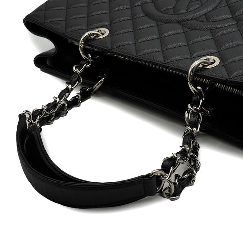 CHANEL GST XL BIG COCO TOTE BAG BLACK CAVIAR SKIN SILVER HARDWARE 90346674