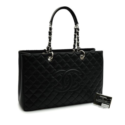 CHANEL GST XL BIG COCO TOTE BAG BLACK CAVIAR SKIN SILVER HARDWARE 90346674