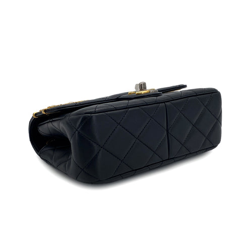 CHANEL HAIR PIN MOTIF CHAIN SHOULDER BAG BLACK LEATHER SILVER GOLD HARDWARE 90323976