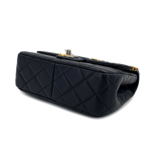 CHANEL HAIR PIN MOTIF CHAIN SHOULDER BAG BLACK LEATHER SILVER GOLD HARDWARE 90323976