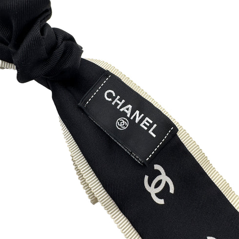 CHANEL HAIR RUBBER LOGO COCOMARK RIBBON HAIR ACCESSORY BLACK WHITE 90313679