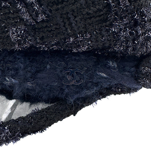 CHANEL HAT COCOMARK TWEED BLACK NAVY WOOL M ACCESSORY 90320166