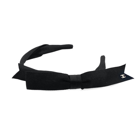 CHANEL HEADBAND COCOMARK RIBBON BLACK SATIN HAIR ACCESSORY 21B 90312707