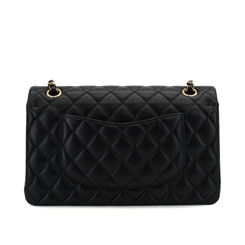 CHANEL HOLLYWOOD CHARM CLASSIC FLAP MEDIUM CHAIN SHOULDER BAG BLACK LAMB SKIN GOLD HARDWARE 90330994
