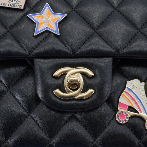CHANEL HOLLYWOOD CHARM CLASSIC FLAP MEDIUM CHAIN SHOULDER BAG BLACK LAMB SKIN GOLD HARDWARE 90330994