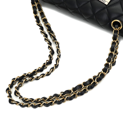 CHANEL HOLLYWOOD CHARM CLASSIC FLAP MEDIUM CHAIN SHOULDER BAG BLACK LAMB SKIN GOLD HARDWARE 90330994