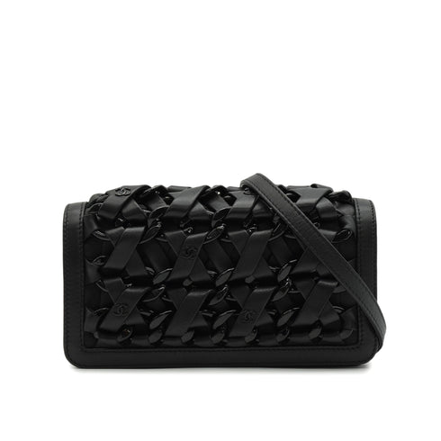 CHANEL INTERLACED CHAIN COCOMARK CLUTCH SHOULDER BAG BLACK LEATHER BLACK HARDWARE 90344460