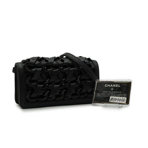 CHANEL INTERLACED CHAIN COCOMARK CLUTCH SHOULDER BAG BLACK LEATHER BLACK HARDWARE 90344460