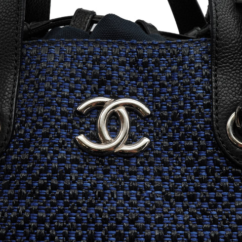 CHANEL IN THE MIX STRAW DRAWSTRING CHAIN HAND SHOULDER BAG BLUE CAVIAR SKIN SILVER HARDWARE 90341879