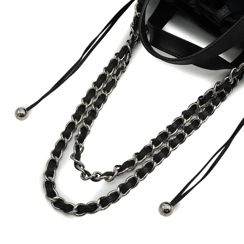 CHANEL IN THE MIX STRAW DRAWSTRING CHAIN HAND SHOULDER BAG BLUE CAVIAR SKIN SILVER HARDWARE 90341879