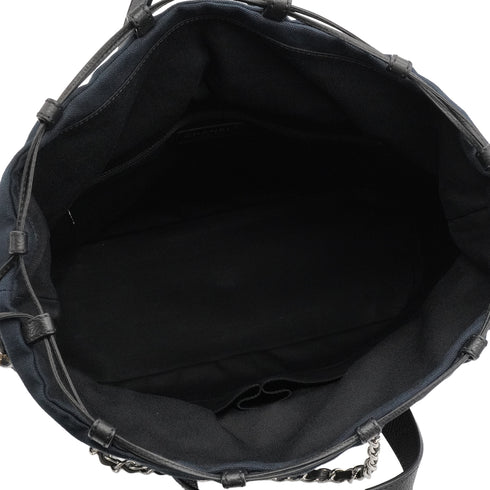 CHANEL IN THE MIX STRAW DRAWSTRING CHAIN HAND SHOULDER BAG BLUE CAVIAR SKIN SILVER HARDWARE 90341879