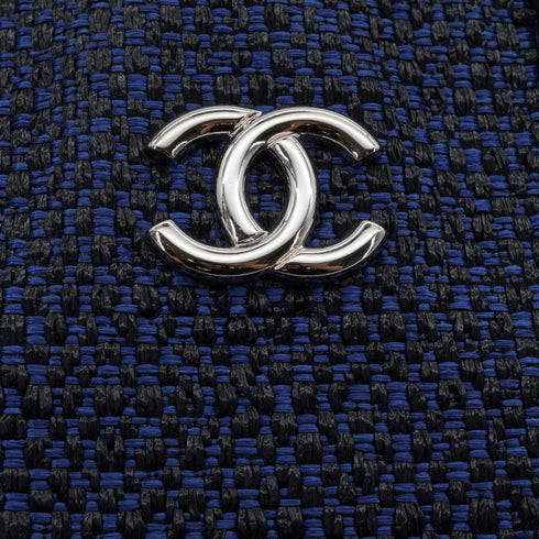 CHANEL IN THE MIX STRAW DRAWSTRING CHAIN HAND SHOULDER BAG BLUE STRAW CAVIAR SKIN SILVER HARDWARE 90341893