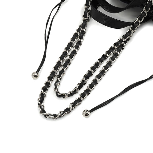 CHANEL IN THE MIX STRAW DRAWSTRING CHAIN HAND SHOULDER BAG BLUE STRAW CAVIAR SKIN SILVER HARDWARE 90341893
