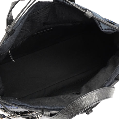 CHANEL IN THE MIX STRAW DRAWSTRING CHAIN HAND SHOULDER BAG BLUE STRAW CAVIAR SKIN SILVER HARDWARE 90341893