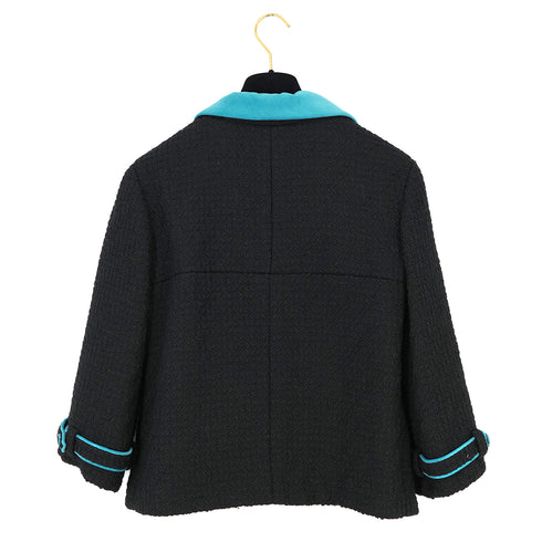 CHANEL JACKET BLUE BLACK WOOL 44 07A RTW 90325369