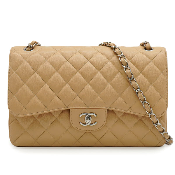CHANEL JUMBO MATELASSE 30 CHAIN SHOULDER BAG BEIGE CAVIAR SKIN SILVER HARDWARE 90345068